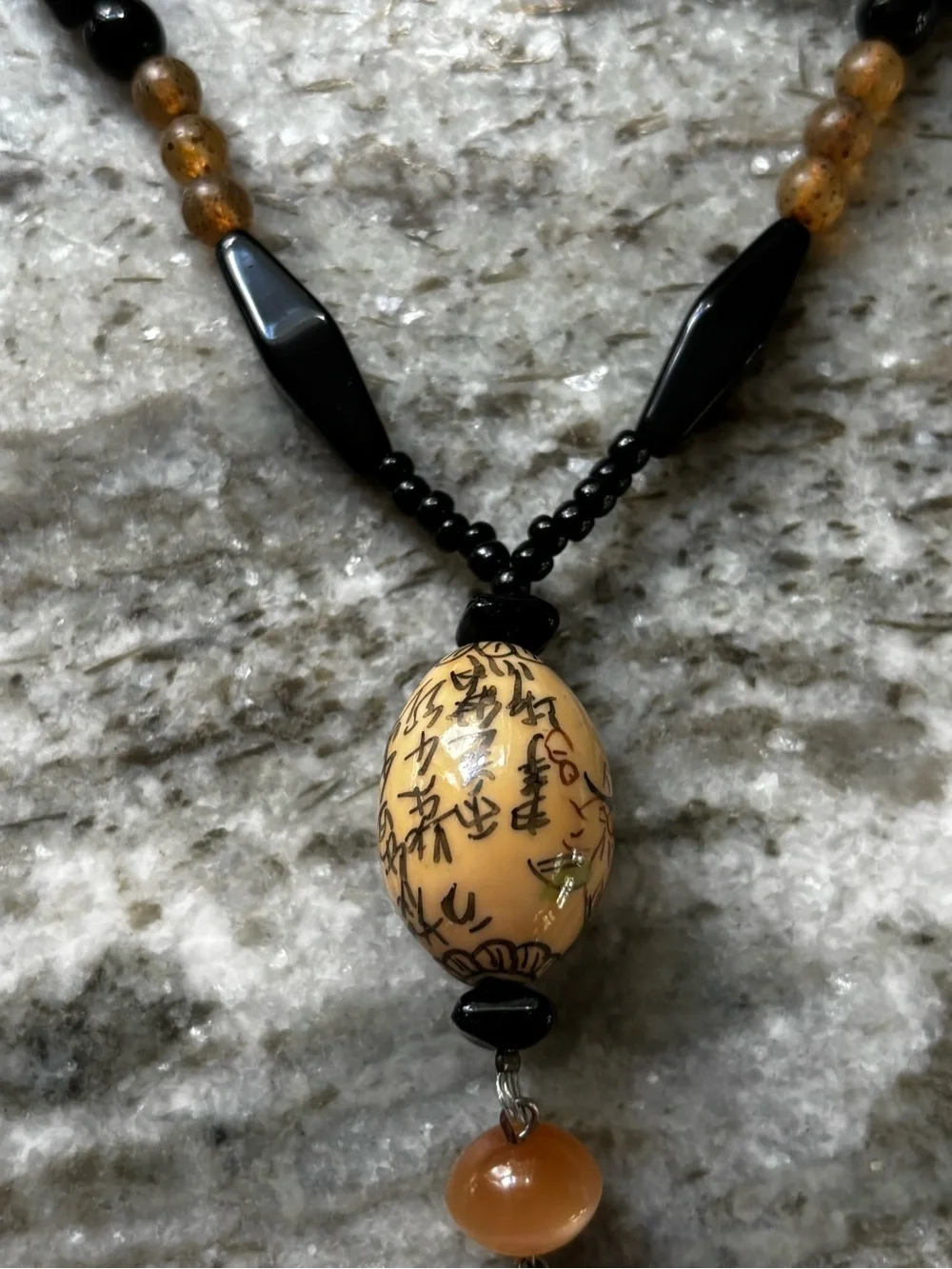 Jade MixedChinese Ping An Kou and Porcelain Handpainted Bead Necklace & Earrings